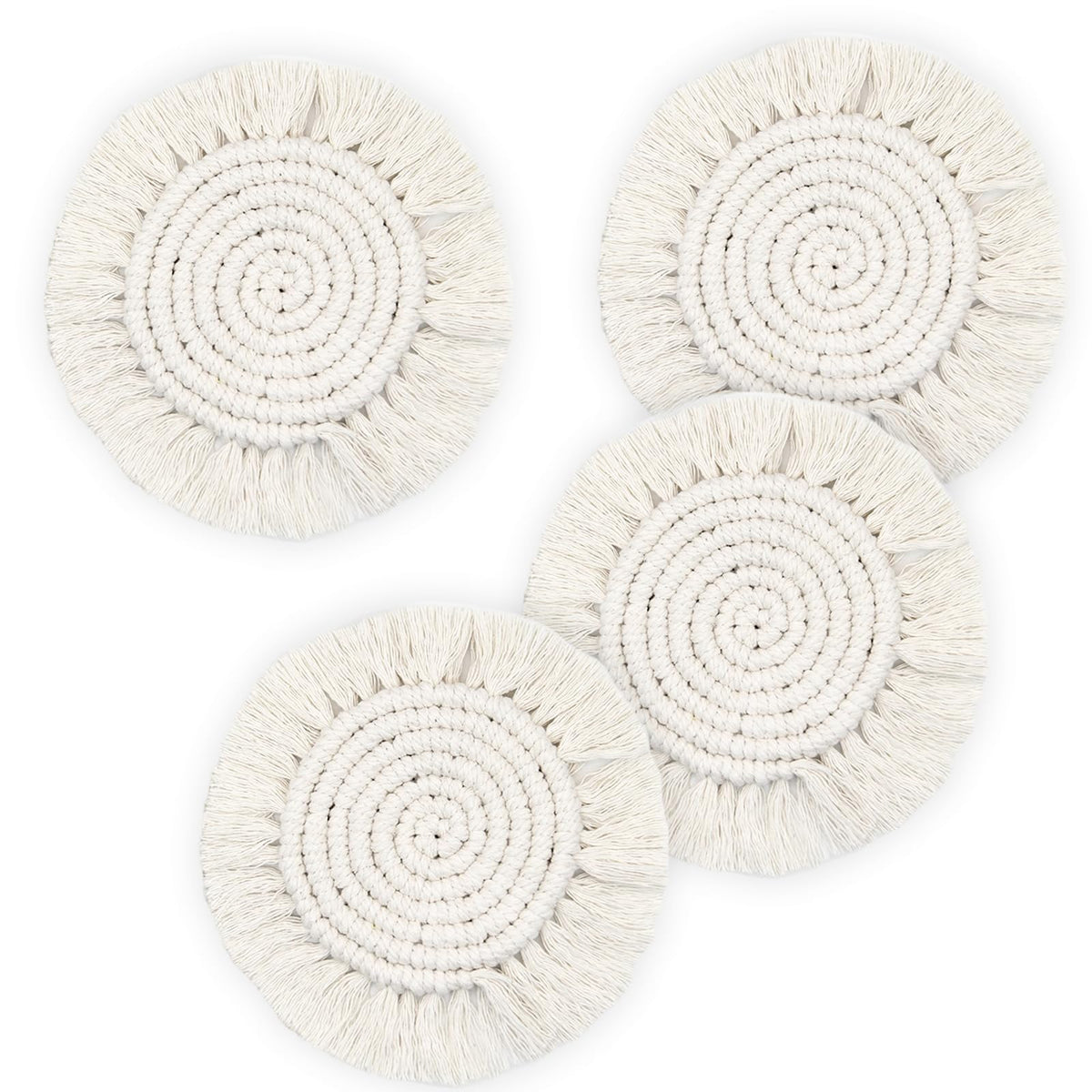 Coomin Boho Coasters for Drinks, Handmade Coasters 7.4in, 2p Beige