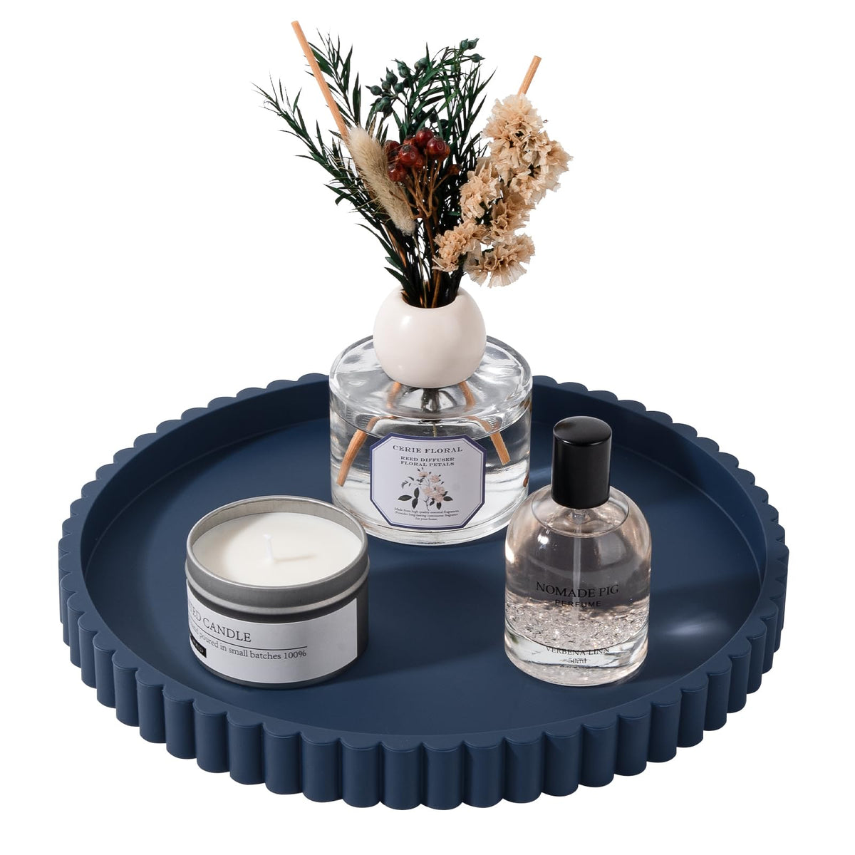 Round Bathroom Tray Perfume Organizer Coffee Table Decor, 9" Black