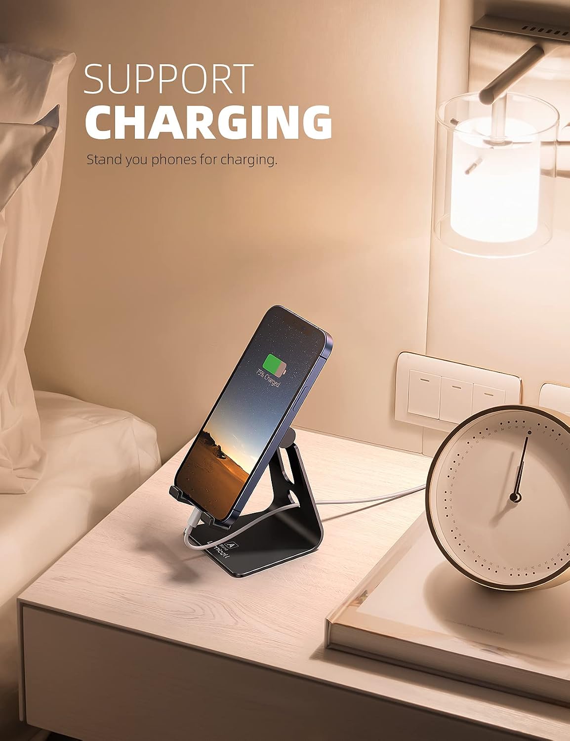 Lamicall Aluminum Cell Phone Stand, Adjustable Desk Phone Holder for iPhone