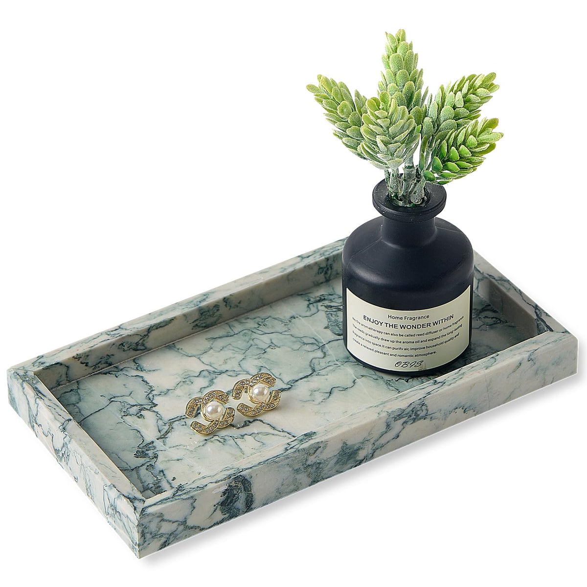 Natural Small Marble Vanity Tray, Luxury Stone Organizer for Bathroom & Kitchen | Holds Soap Dispenser, Jewelry, Perfume | Non-Resin, Non-Ceramic Décor