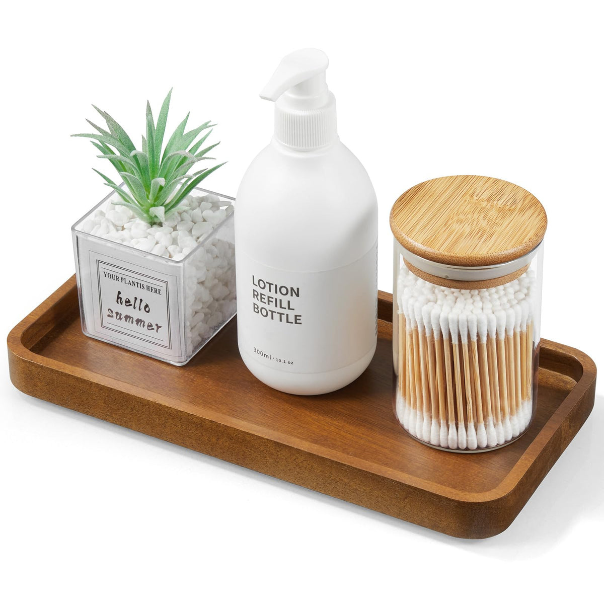 ALELION 6" Small Tiny Bathroom Vanity Tray for Counter - Acacia Wood Dish Soap Dispenser Tray for Kitchen - Decorative Tray for Kitchen Dresser Tops Perfume Jewelry