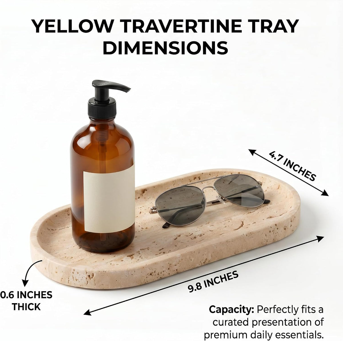 YKAJO Yellow Travertine Oval Marble Tray, 9.8x4.7 Vanity Perfume Organizer
