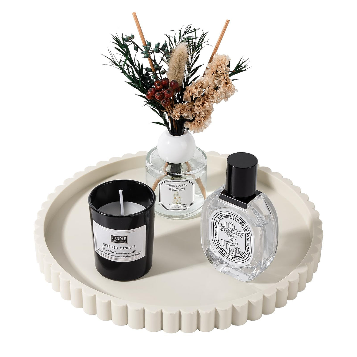 Round Bathroom Tray Perfume Organizer Coffee Table Decor, 9" Black