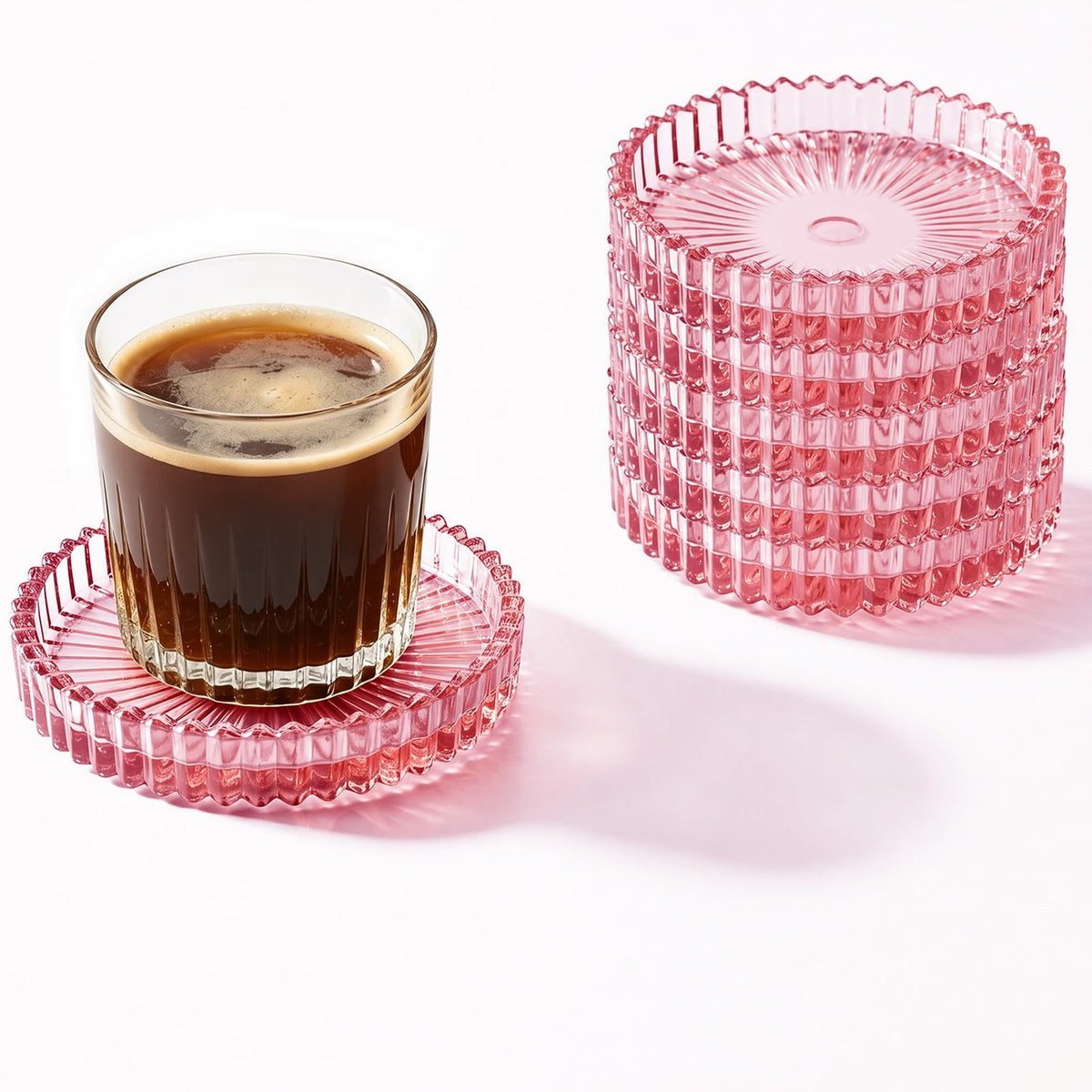 Round Modern Clear Coasters Set of 2, Glass Cup Coaster Modern Crystal Coasters for Drinks Coffee Office Bar Kitchen Home Wedding Party Decor (Clear, Set of 2)
