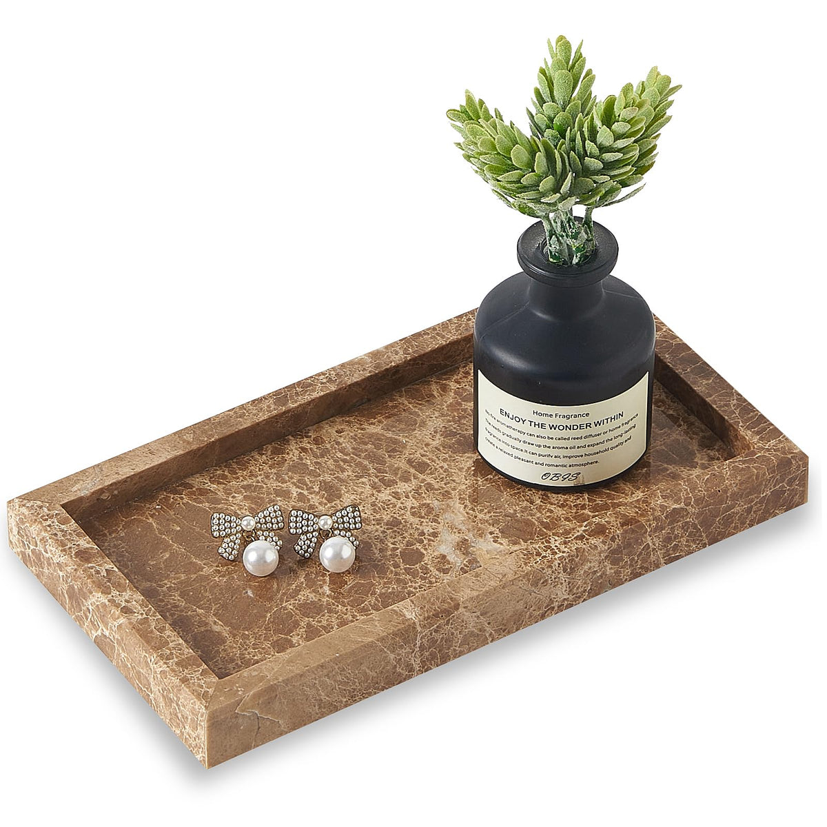 Natural Small Marble Vanity Tray, Luxury Stone Organizer for Bathroom & Kitchen | Holds Soap Dispenser, Jewelry, Perfume | Non-Resin, Non-Ceramic Décor