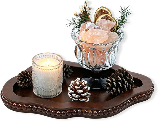 Small Wooden Decorative Tray with Bead,Cloud Candle Perfume Tray