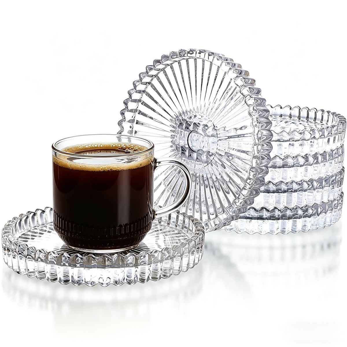 Round Modern Clear Coasters Set of 2, Glass Cup Coaster Modern Crystal Coasters for Drinks Coffee Office Bar Kitchen Home Wedding Party Decor (Clear, Set of 2)