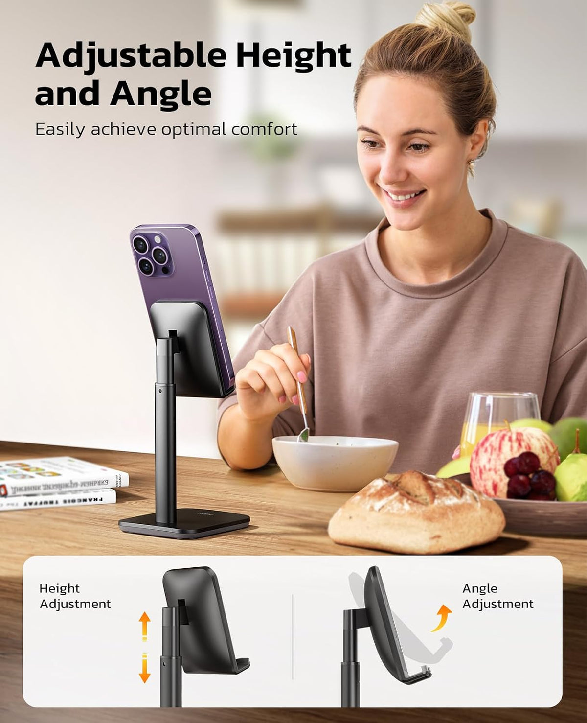 Nulaxy Height Angle Adjustable Phone Stand for Desk, Black