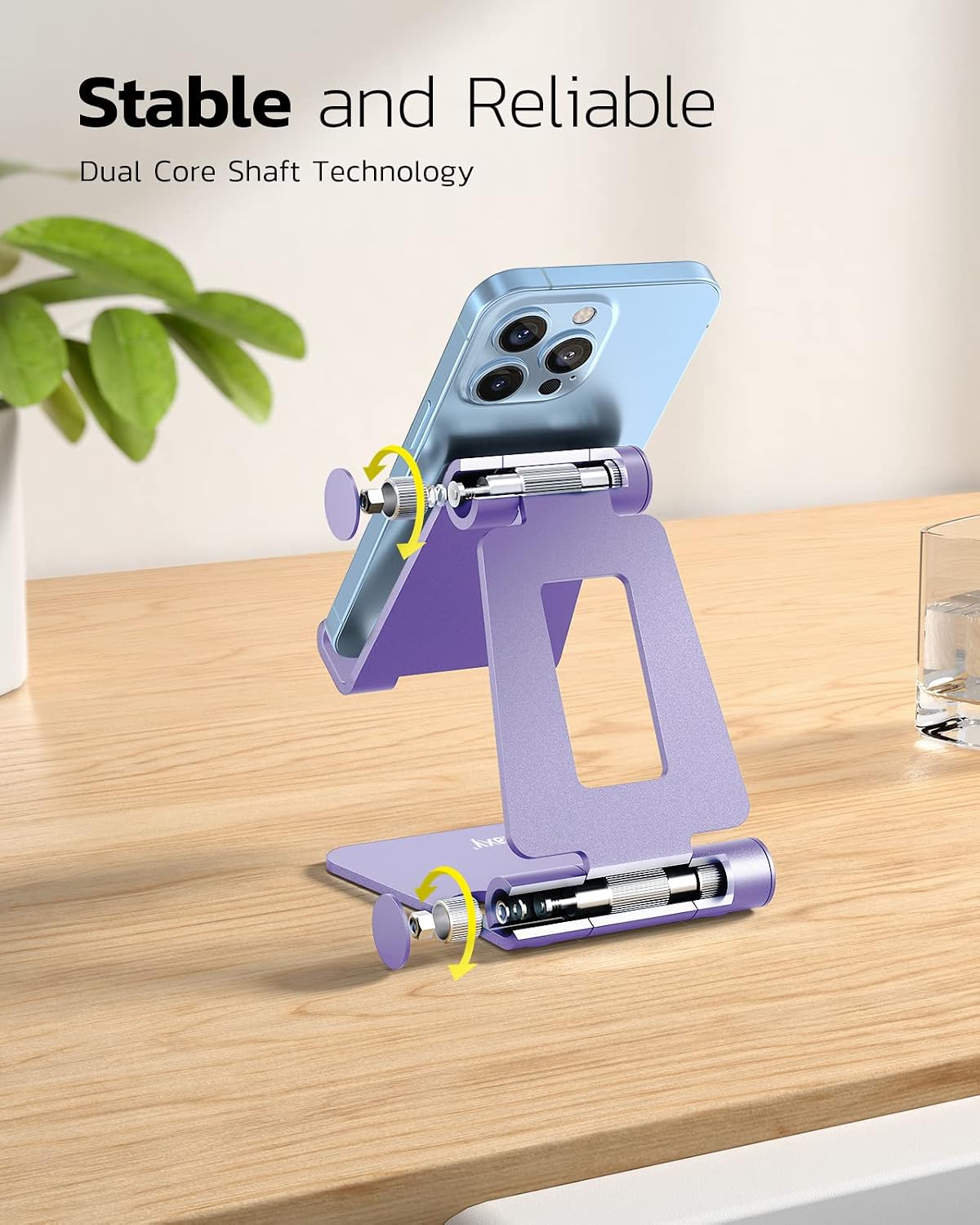 Nulaxy Full Aluminum Dual Folding Cell Phone Stand for Desk, Purple