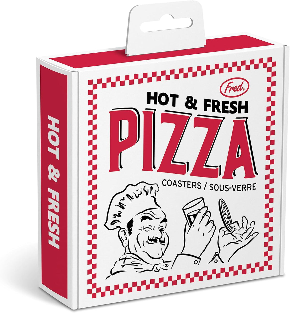 Genuine Fred HOT and Fresh Pizza Coasters, Set of 4 Realistic Pizza Style Drink Coasters, MDF and Cork, Packed in Authentic-Looking Mini Pizza Box, Fun and Functional Table Protection, Great Gift