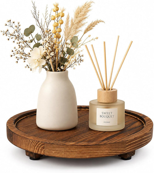 DEBETOOL Round Rustic Wood Decorative Tray