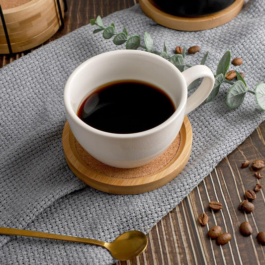 Bamboo Cork Coasters for Drinks Absorbent with Holder Set of 6, Bamboo Coasters for Drinks Coaster Sets Rustic Farmhouse for Coffee Table Dining Table Set of 6 4.33in