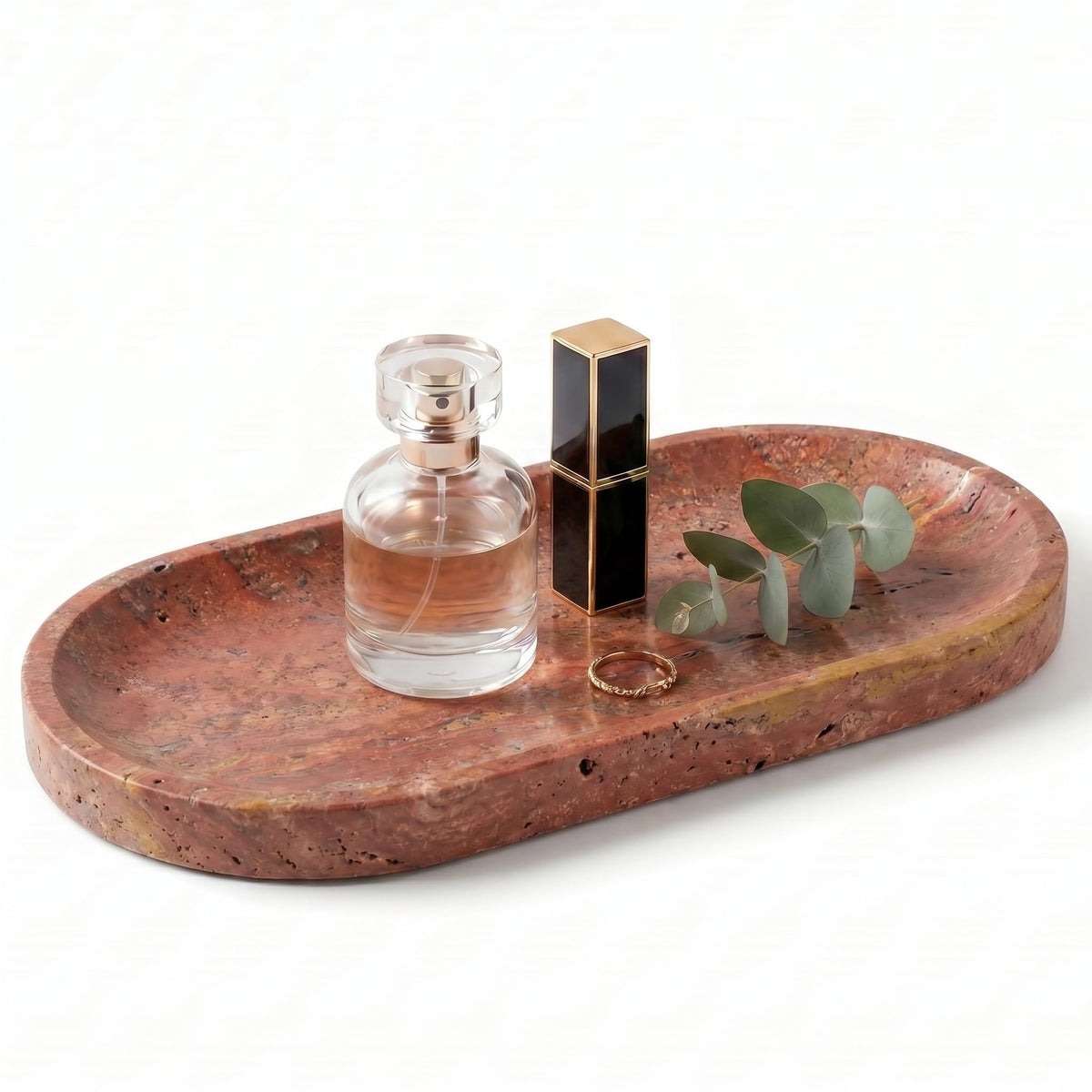 YKAJO Yellow Travertine Oval Marble Tray, 9.8x4.7 Vanity Perfume Organizer