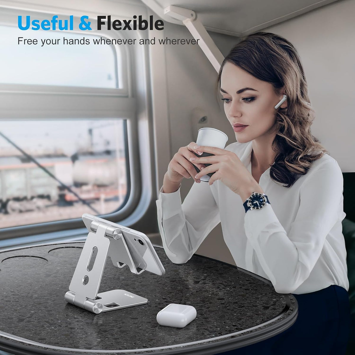 OMOTON Foldable Cell Phone Stand, C4 Portable Aluminum Phone Holder