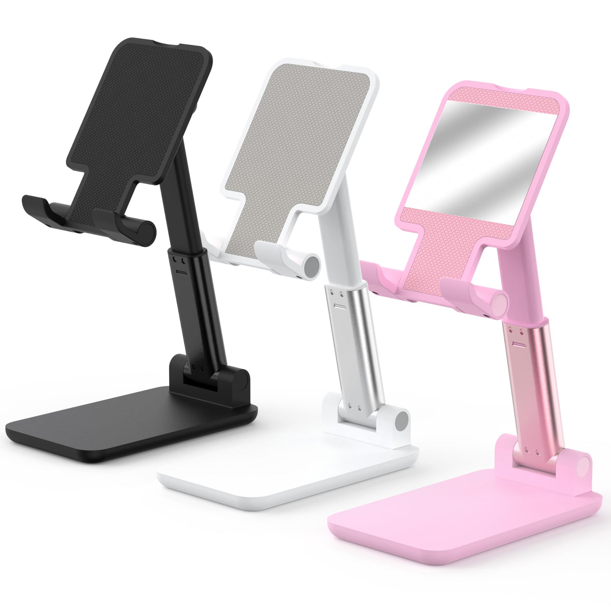 Cell Phone Stand, Adjustable Angle and Height Cell Phone Holder for Desk, Foldable and Portable, Anti-Slip Silicone Pad, Compatible with All Mobile Phones and 4-8 Inch Devices, Pink