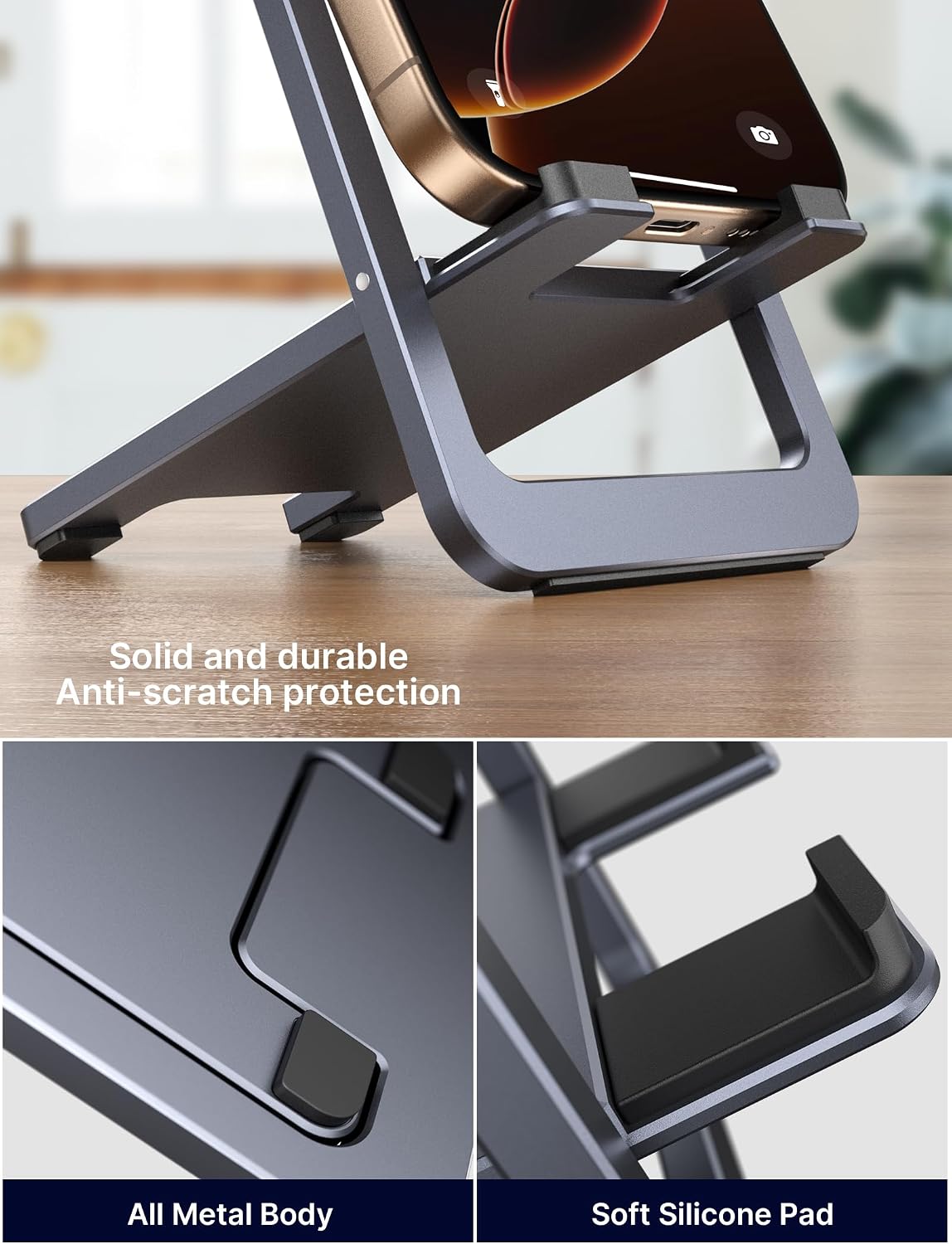 JSAUX Fold-Flat Cell Phone Stand, Adjustable Desk Holder-Gray