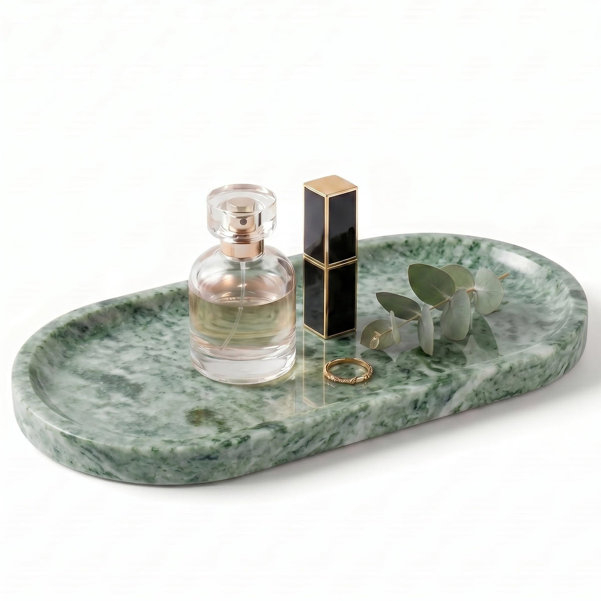 YKAJO Yellow Travertine Oval Marble Tray, 9.8x4.7 Vanity Perfume Organizer