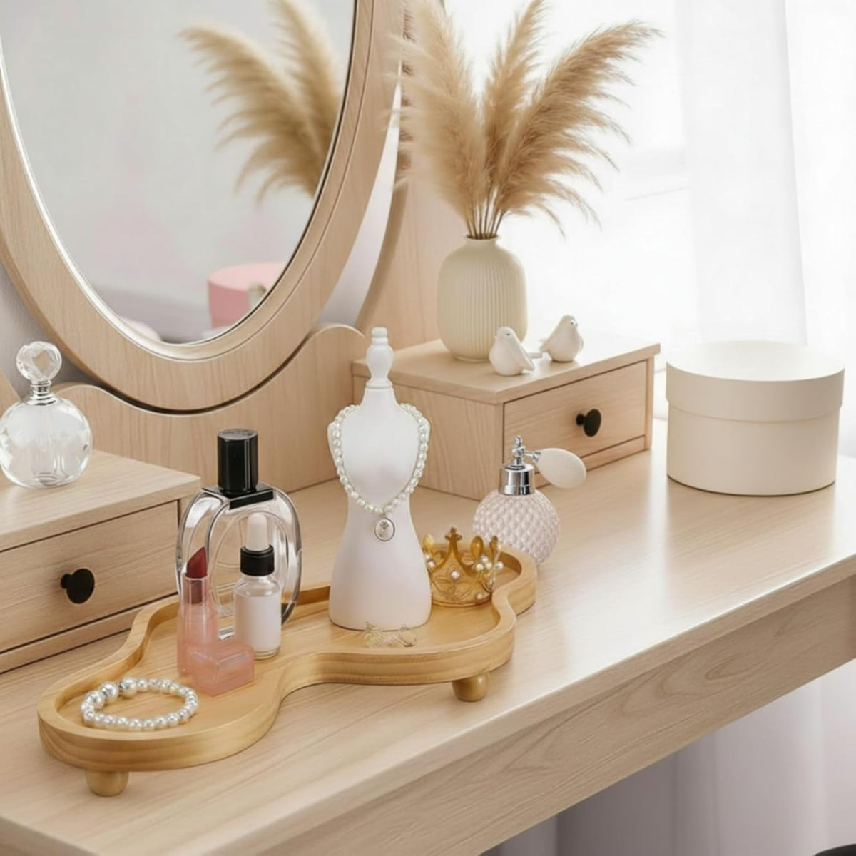 Uiifan Wood Cloud Perfume Decorative Tray Bedside Jewelry Tray,Wood Color