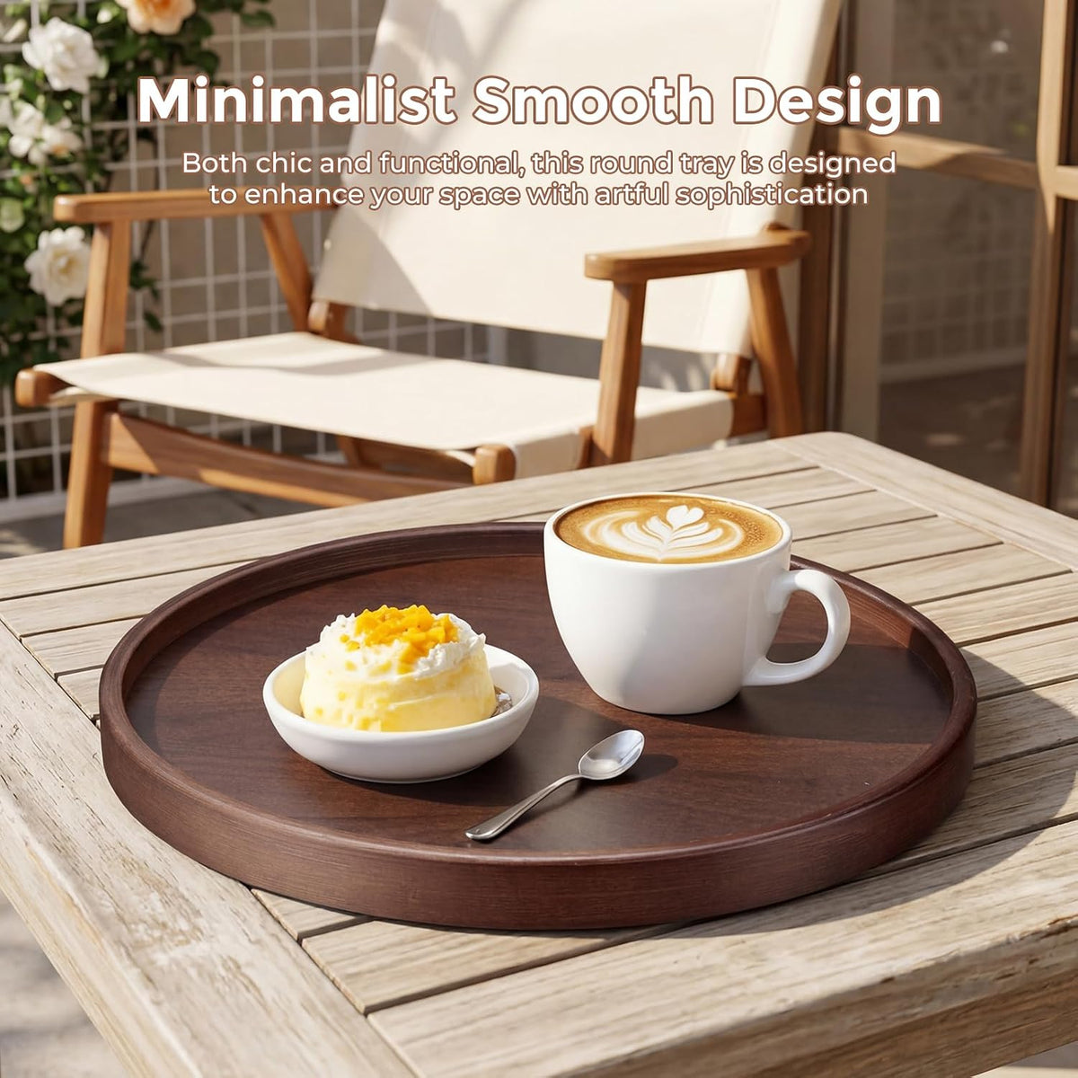 Round Bamboo Tray, 12 Inch Decorative Serving Tray with Walnut Finish Coffee Table Tray, Natural Bamboo Ottoman Tray for Vanity, Snacks, Vanity, Entryway & Home Decor