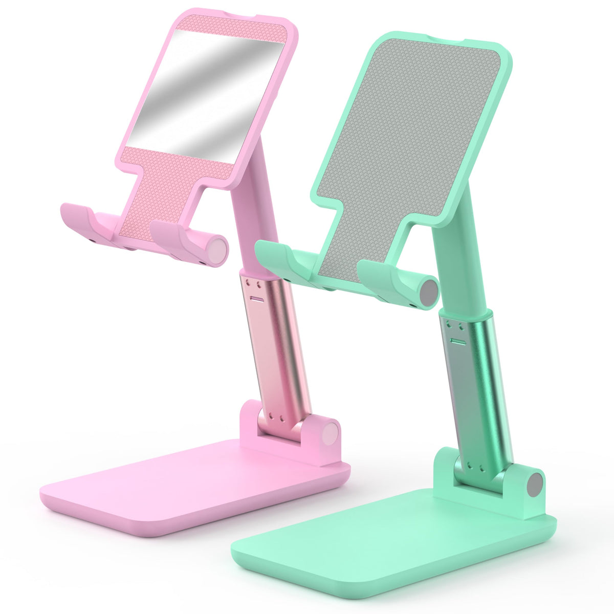 Cell Phone Stand, Adjustable Angle and Height Cell Phone Holder for Desk, Foldable and Portable, Anti-Slip Silicone Pad, Compatible with All Mobile Phones and 4-8 Inch Devices, Pink