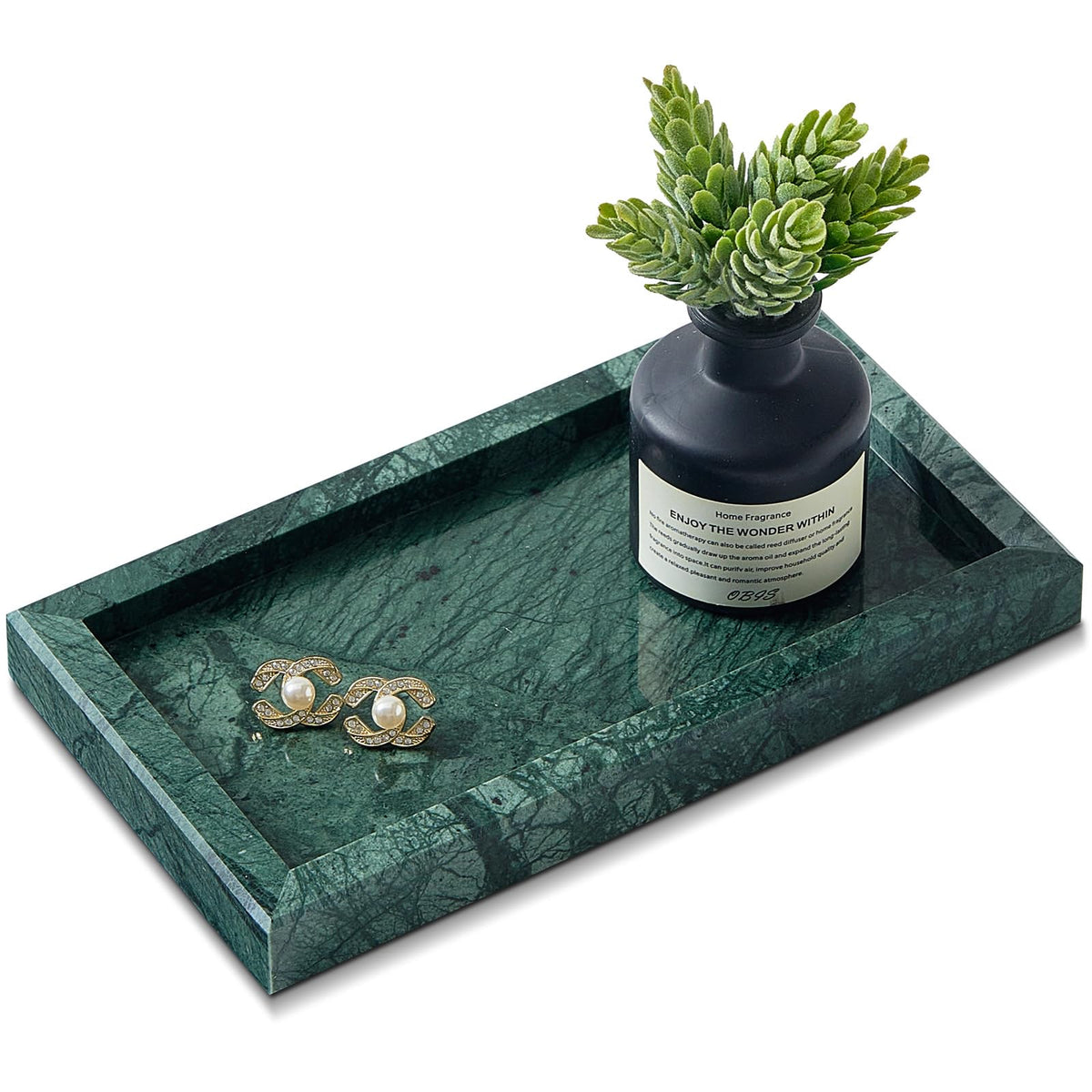 Natural Small Marble Vanity Tray, Luxury Stone Organizer for Bathroom & Kitchen | Holds Soap Dispenser, Jewelry, Perfume | Non-Resin, Non-Ceramic Décor
