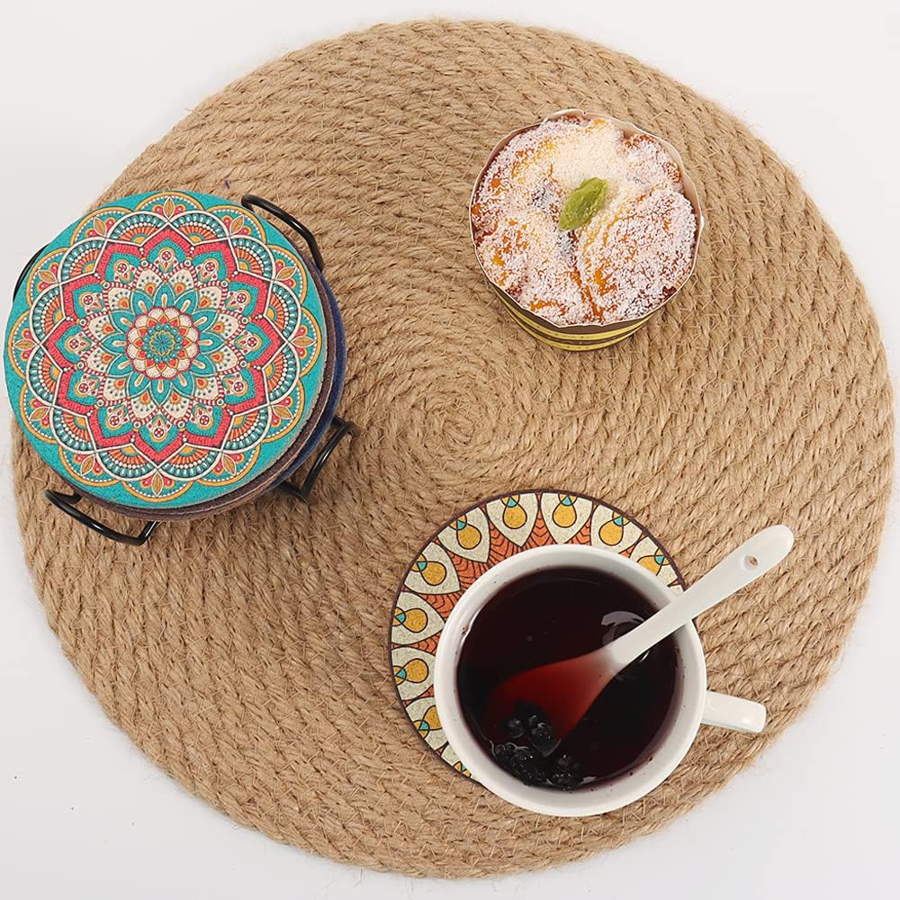 Cork Coasters Set of 8,Colorful Drink Coaster with Holder,4 Inch