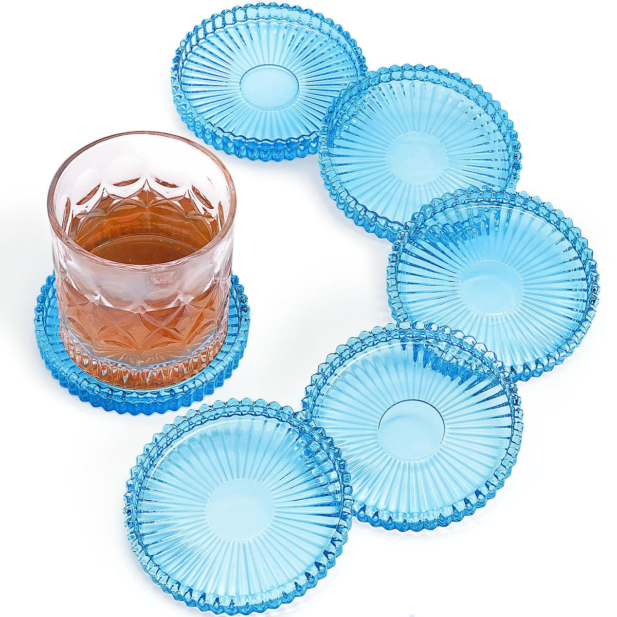 Modern Clear Glass Coasters Set of 6, Cute Coasters Table Mats for Drinks