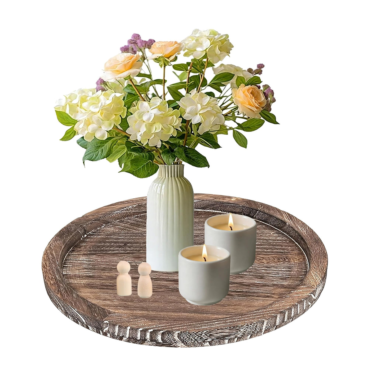 11 Inches Round Wooden Tray Decor,Black Decorative Trays
