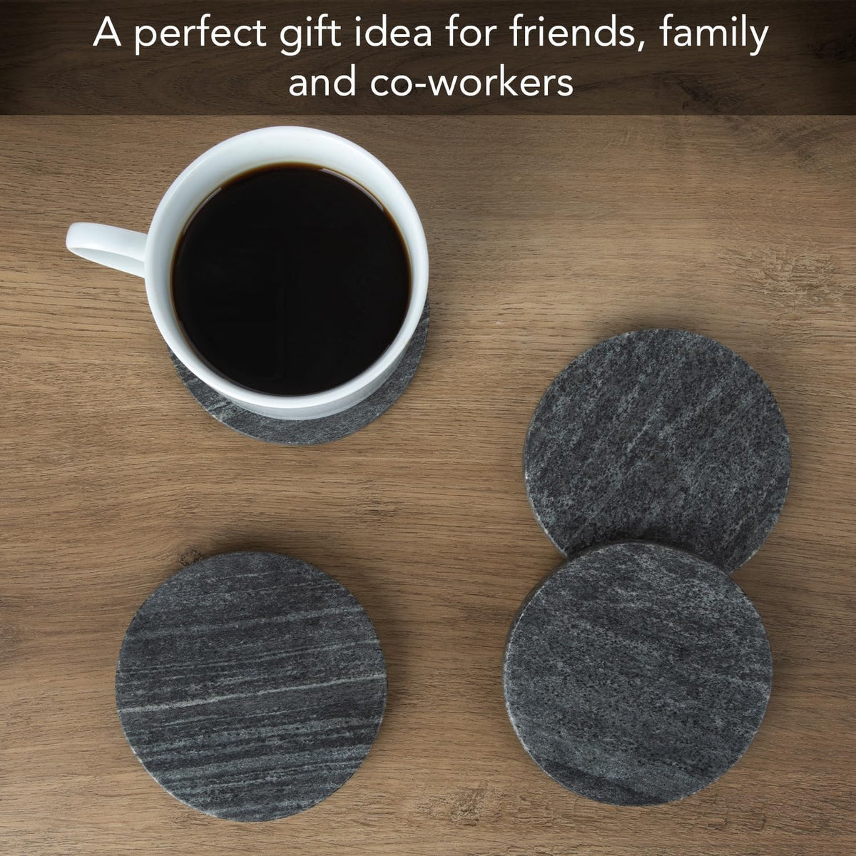 Thirstystone Natural Black Marble Round Coasters, 4 Pack