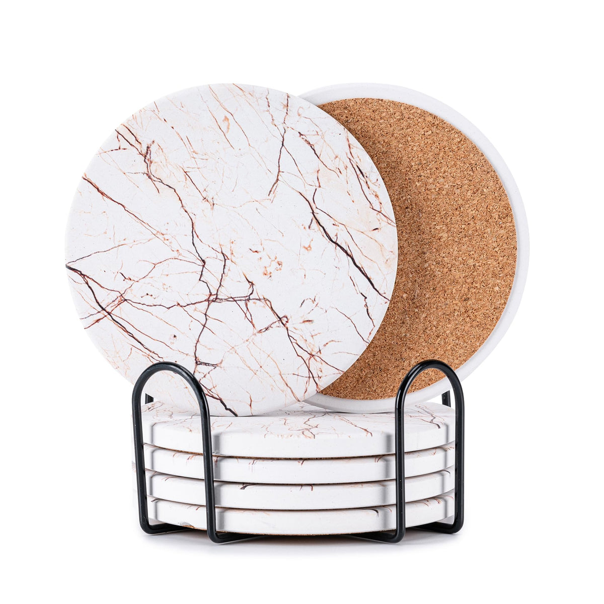 6Pcs Absorbent Coasters Set with Holder,Ceramic Drink Coaster,4 in（A6）