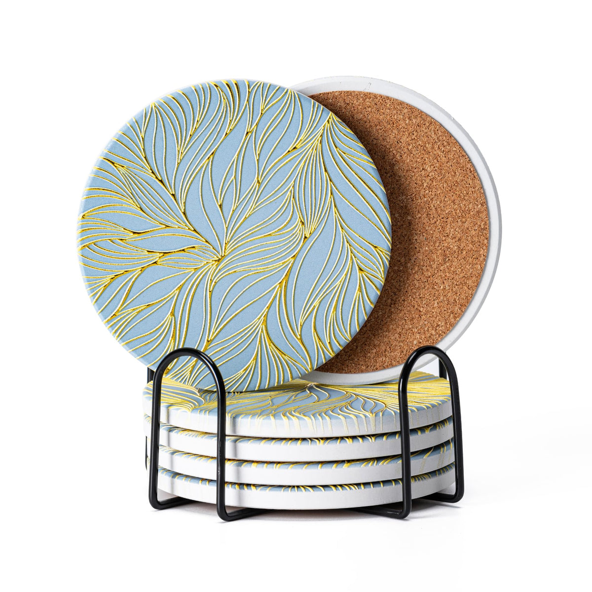 6Pcs Absorbent Coasters Set with Holder,Ceramic Drink Coaster,4 in（A6）
