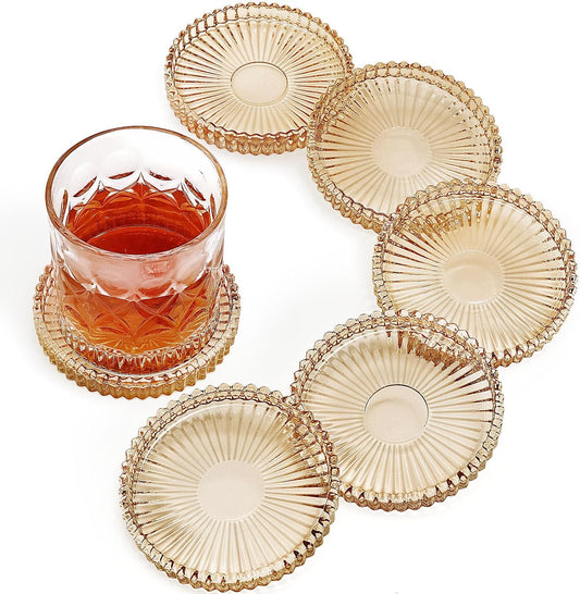 Modern Clear Glass Coasters Set of 6, Cute Coasters Table Mats for Drinks