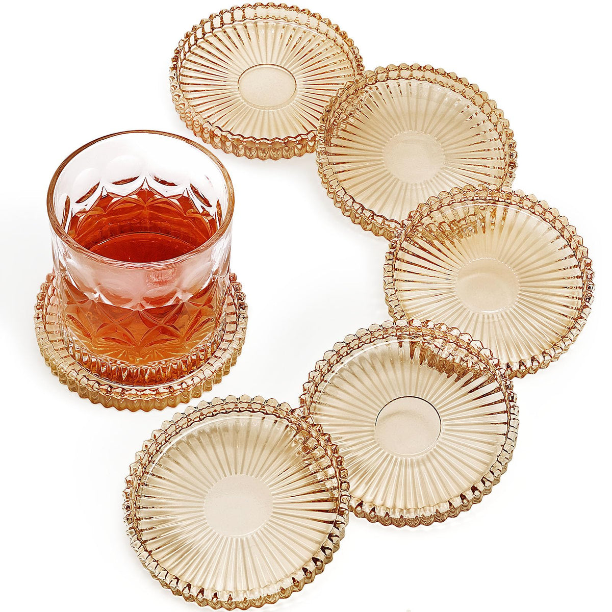 Modern Clear Glass Coasters Set of 6, Cute Coasters Table Mats for Drinks
