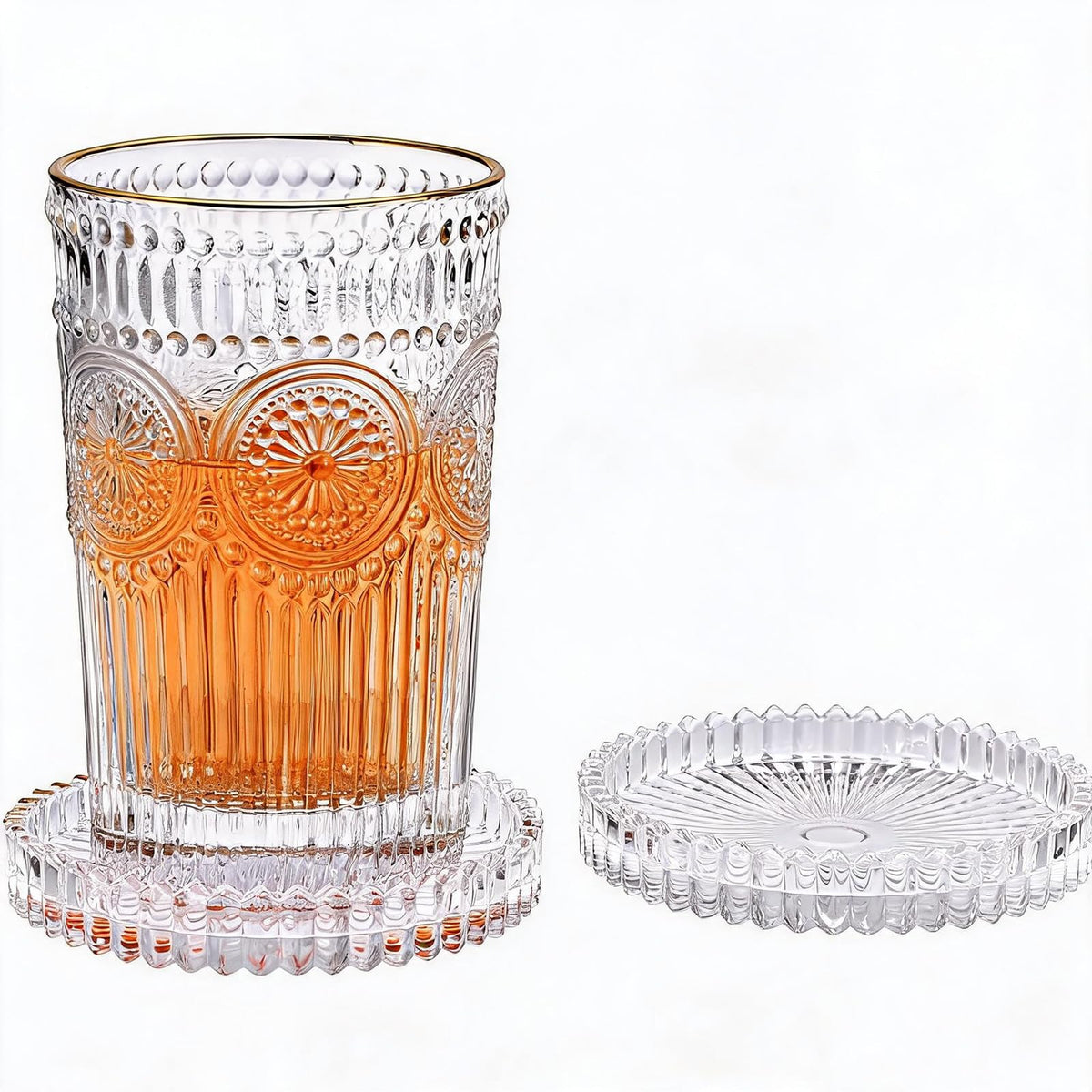 Modern Clear Coasters Set of 2- Glass Cup Coaster for Drinks, Clear Amber