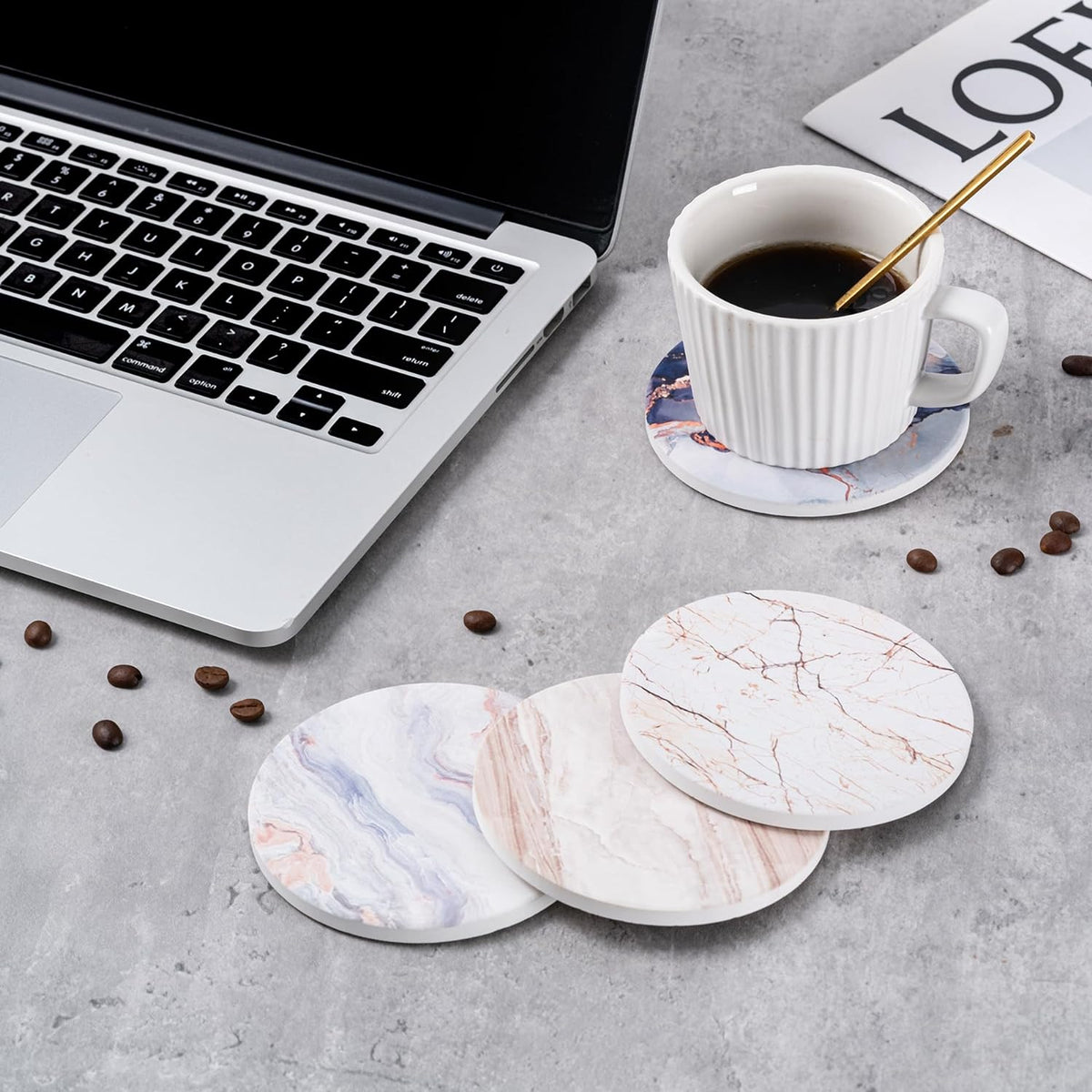 6Pcs Absorbent Coasters Set with Holder,Ceramic Drink Coaster,4 in（A6）