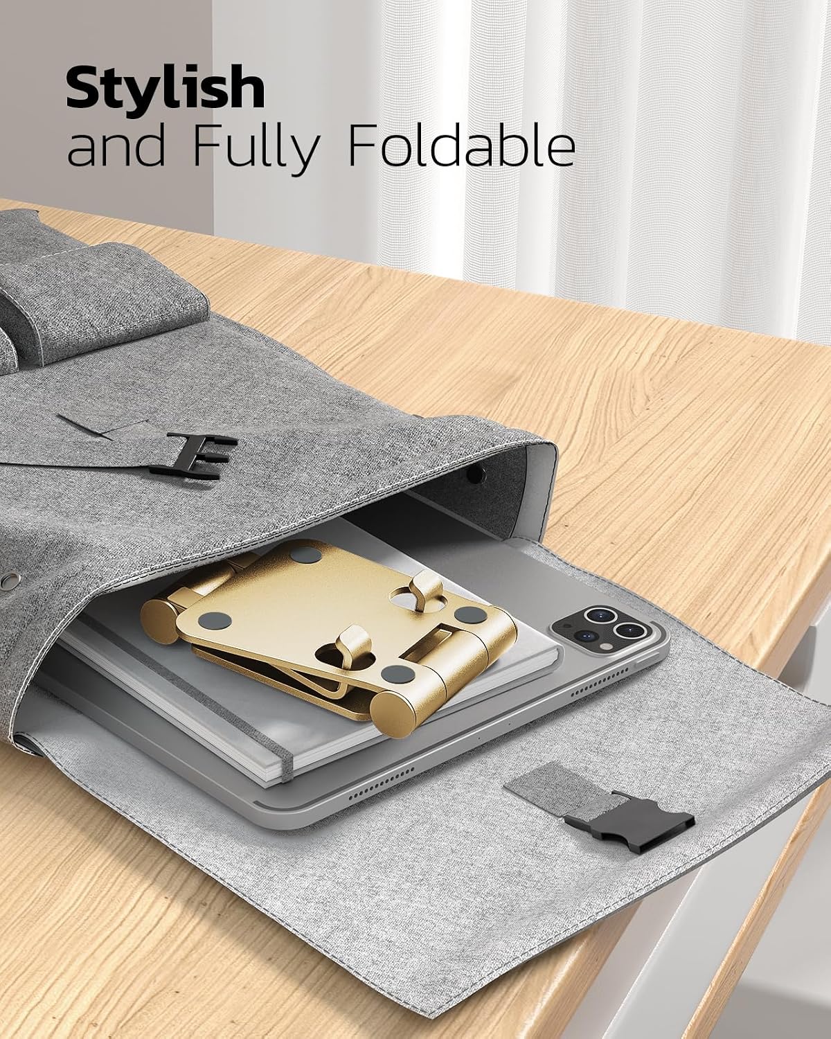 Nulaxy Full Aluminum Dual Folding Cell Phone Stand for Desk, Gold