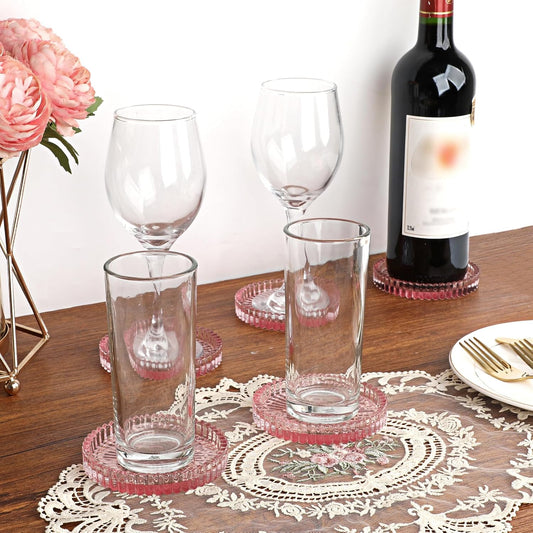 Modern Clear Coaster Set of 5- Glass Coasters for Drinks, Clear Pink