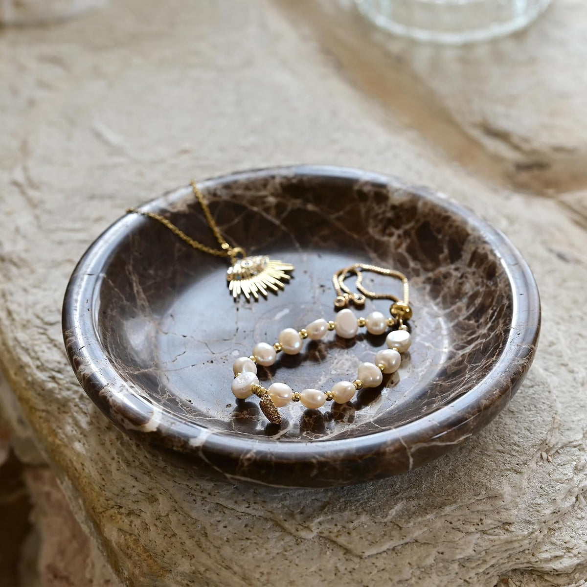 ZSHAWN Natural Marble Ring Dish Jewelry Tray – 5.5" Trinket Dish