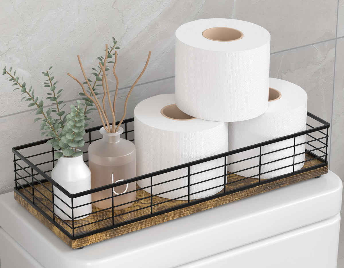 Bathroom Tray for Counter Top Organizer, Oak Wood Vanity Tray