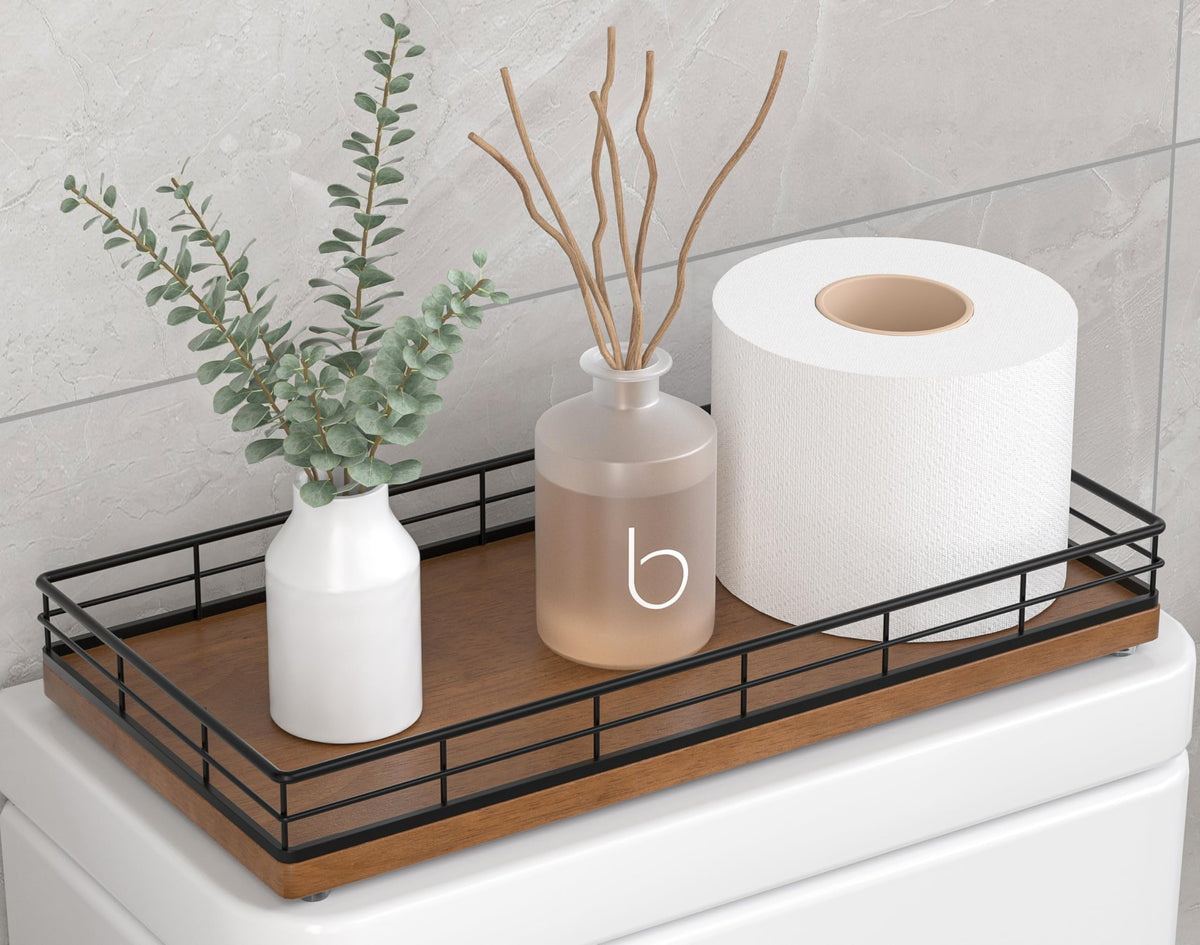 Bathroom Tray for Counter Top Organizer, Oak Wood Vanity Tray