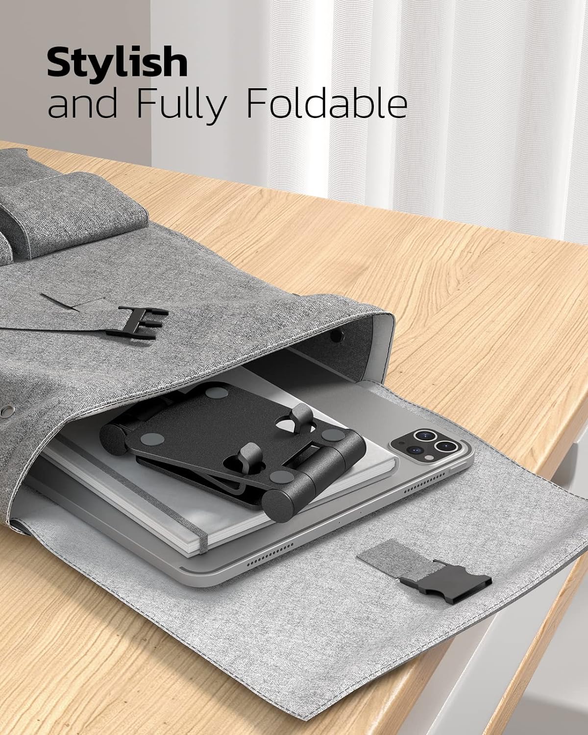 Nulaxy 2 Pack Aluminum Dual Folding Cell Phone Stand for Desk, Black&Silver