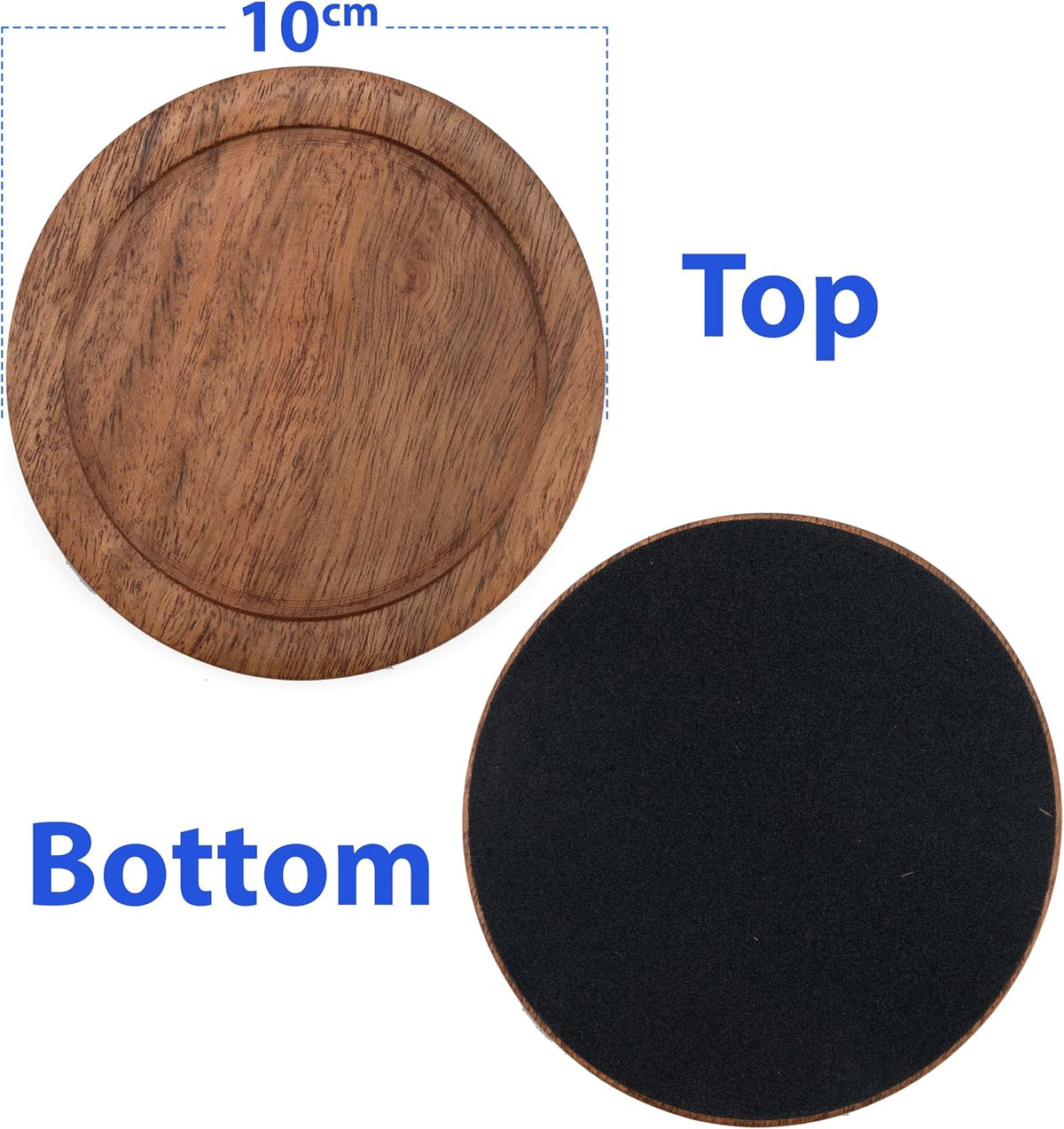 Acacia Wood Round Coasters Set of 6 with Holder – Absorbent Drink Coasters for Coffee & Dining Tables, Farmhouse Home Decor Bar Accessories, Housewarming Gift