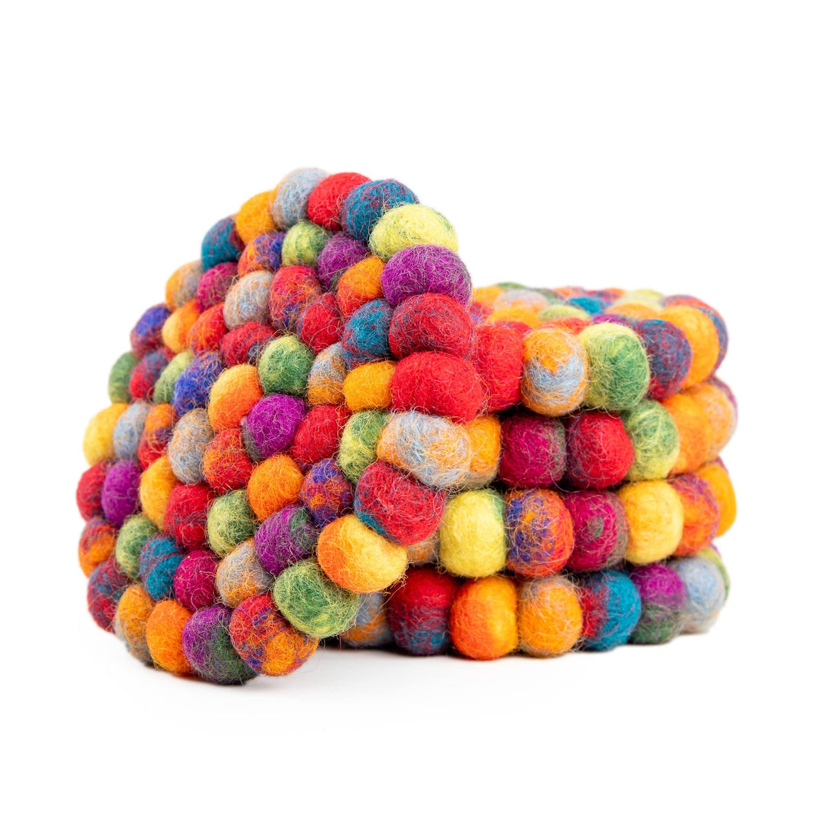 Round Felt Ball Coasters - 100% Merino Wool Table Coasters - Felt Coaster Pads, Absorbent Trivet for Drinks - Heat Resistant, Thick & Durable Hand Felted - Woolygon - Multicolor Set of 5 (Rainbow)