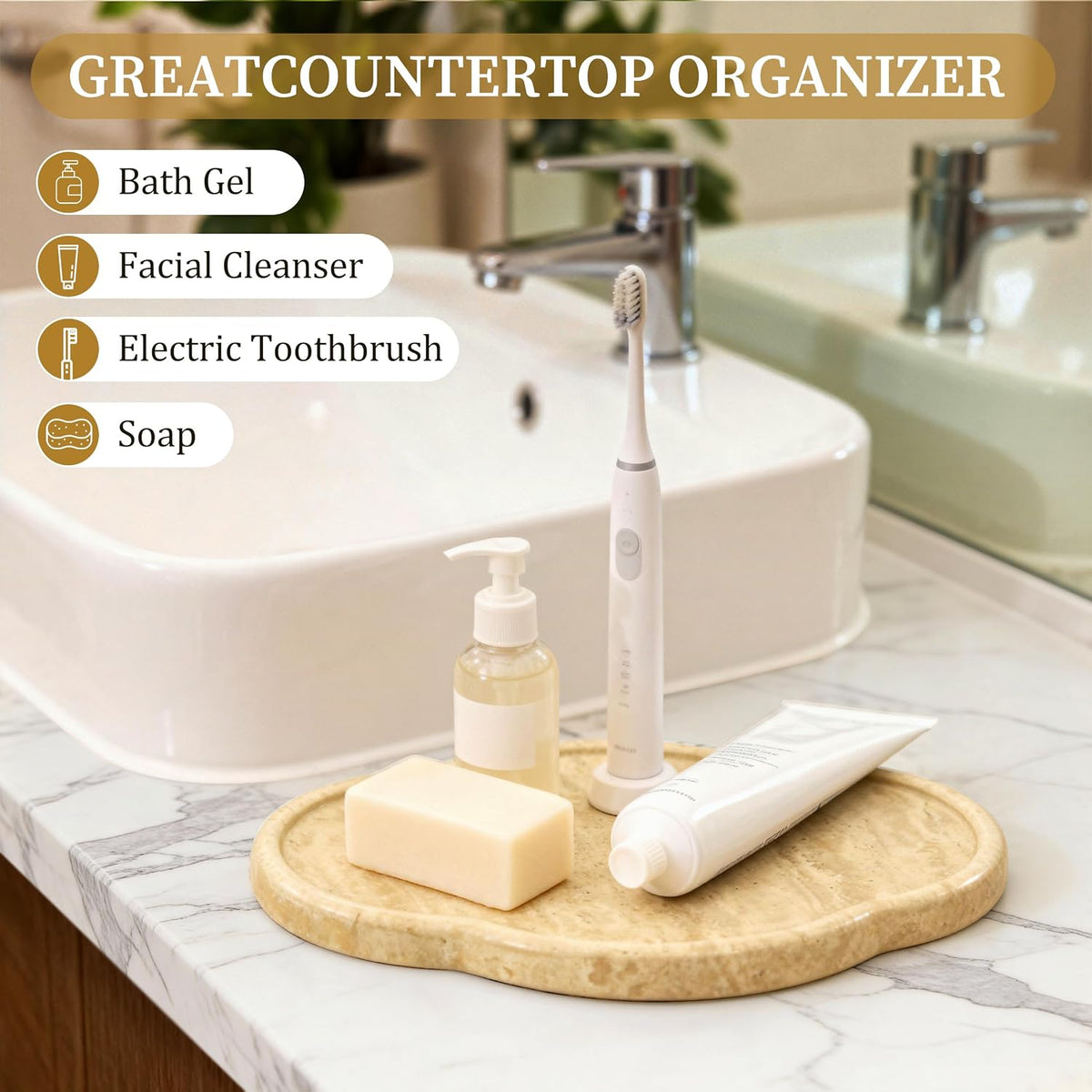 Natural Travertine Decorative Marble Tray - Petal Shaped