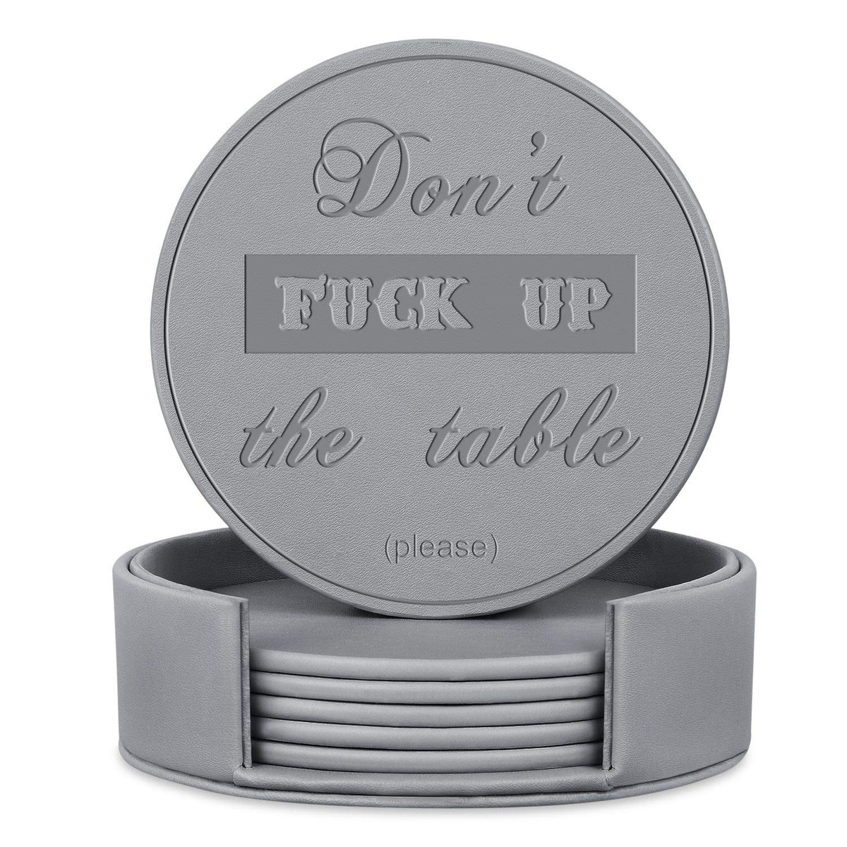 Funny Coasters, Thipoten 6 Pcs Leather Coasters with Holder, Perfect Housewarming Hostess Gifts, Protect Furniture from Water Marks Scratch and Damage(6Pcs, Black)