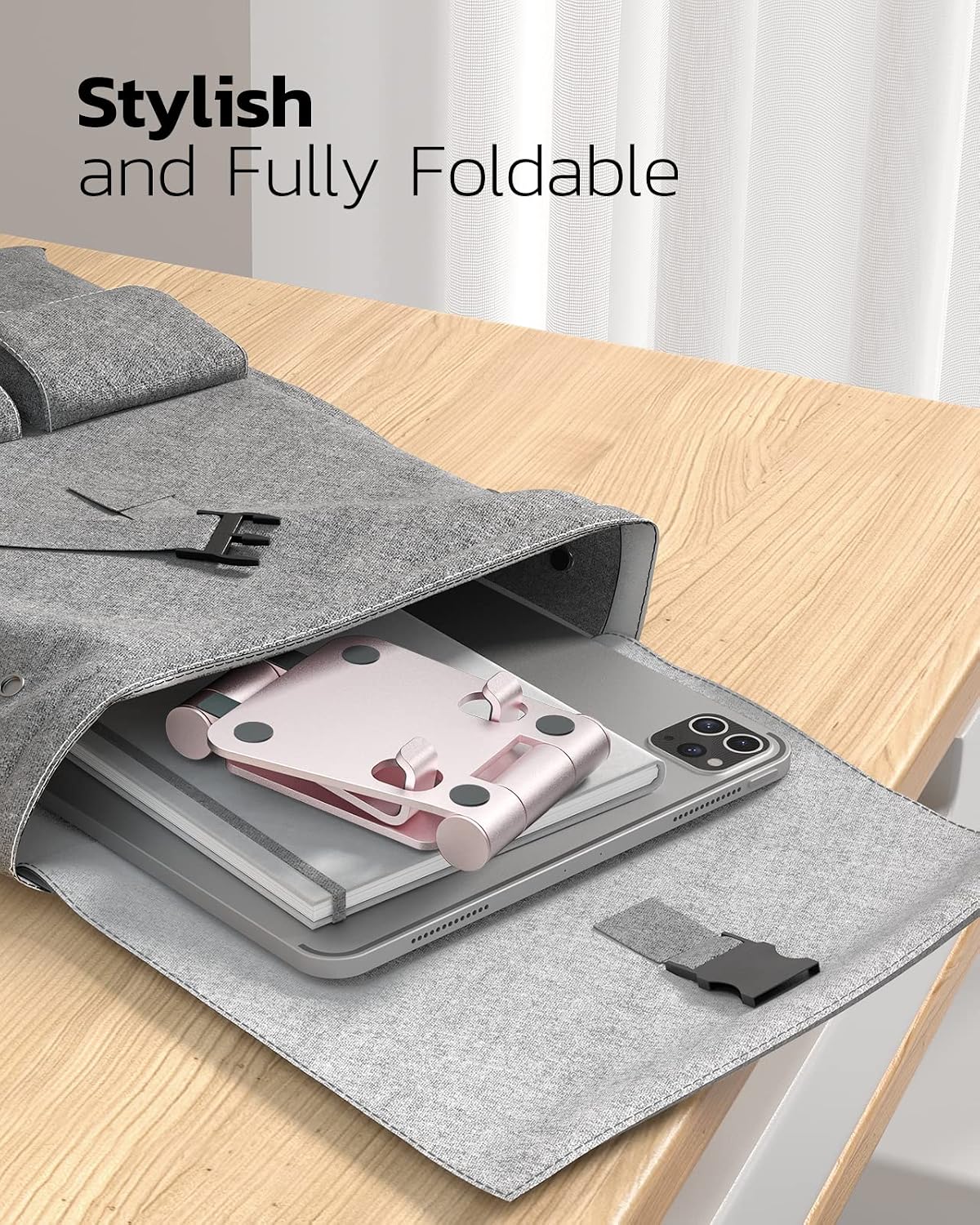 Nulaxy Full Aluminum Dual Folding Cell Phone Stand for Desk, Rose Gold
