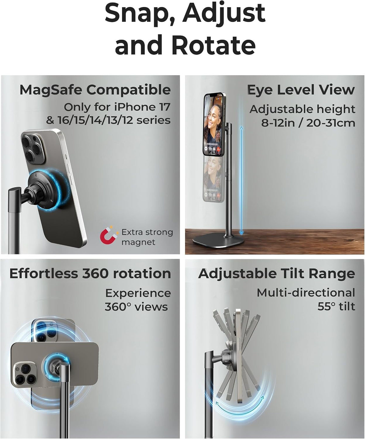 COOPER MagStand Magnetic Phone Stand for Desk, MagSafe Tripod, iPhone 17
