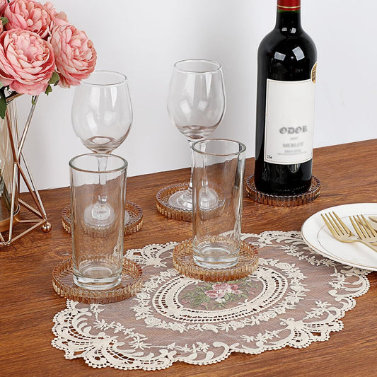 Modern Clear Coasters Set of 5- Glass Cute Coasters for Drinks, Amber