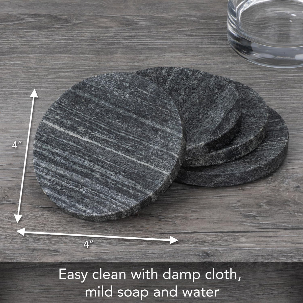 Thirstystone Natural Black Marble Round Coasters, 4 Pack