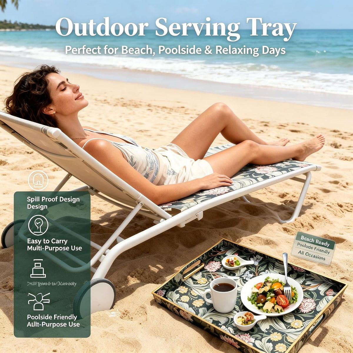 Sooyee Acrylic Serving Tray with Handles,Green Valley